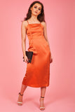 Burnt Orange Satin Midi Dress