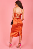 Burnt Orange Satin Midi Dress