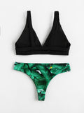 Palm Print High Leg Bikini Set