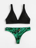 Palm Print High Leg Bikini Set