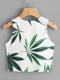 Leaf Print Crop Tank Top