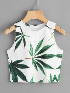 Leaf Print Crop Tank Top