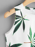 Leaf Print Crop Tank Top