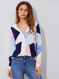 V Neckline Patchwork Blouse