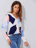 V Neckline Patchwork Blouse