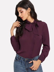 Tie Neck Chiffon Shirt