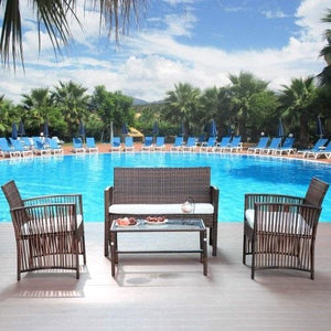 4 PC Hollow Stripe Rattan Patio Furniture Set with