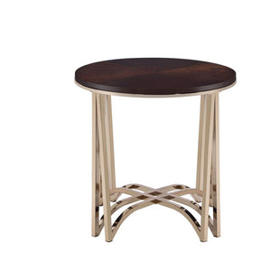 Contemporary Style Round Wood and Metal End Table,