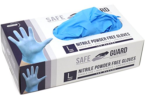 Safeguard Nitrile Disposable Gloves, Powder Free, Food Grade Gloves, Latex Free, 100 Pc. Dispenser Pack, Large Size, Blue