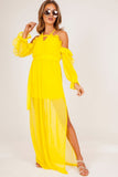 Yellow Sheer Frill Maxi Dress