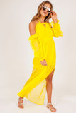 Yellow Sheer Frill Maxi Dress