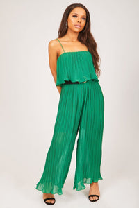 Green Wide Leg Sheer Crepe Jumpsuit