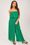 Green Wide Leg Sheer Crepe Jumpsuit