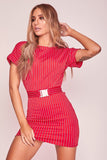 Red & White Pinstripe Belted T-Shirt Dress