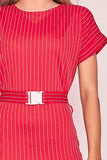 Red & White Pinstripe Belted T-Shirt Dress