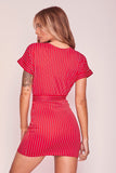 Red & White Pinstripe Belted T-Shirt Dress