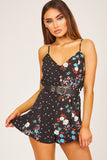 Black Heart And Floral Print Playsuit